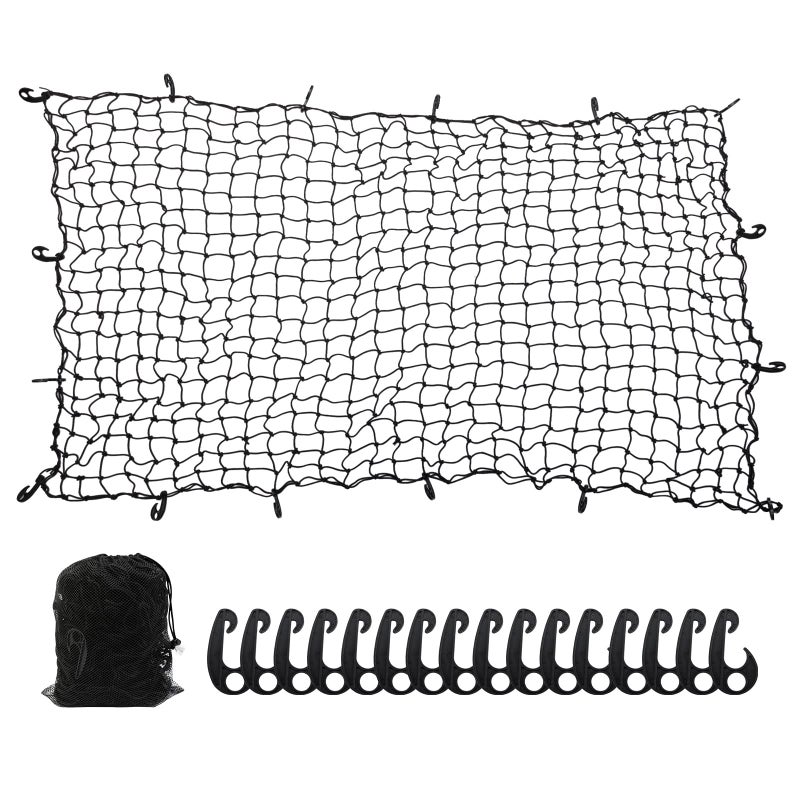 BUNKER INDUST 7' x 5' Heavy Duty Bungee Cord Cargo Net Stretches to 14' x 10'-Latex Truck Bed Mesh with 12Pcs Free Adjustable Hooks for Secure Carrying on Roof Luggage Rack,Cargo Carrier and Pickup Truck Bed - Image 1